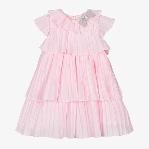 Patachou-Girls Pale Pink Pleated Cotton Dress | Childrensalon