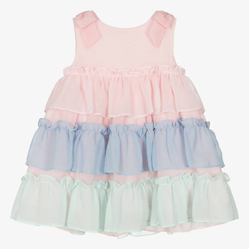 Patachou-Girls Pink & Blue Chiffon Ruffle Dress | Childrensalon