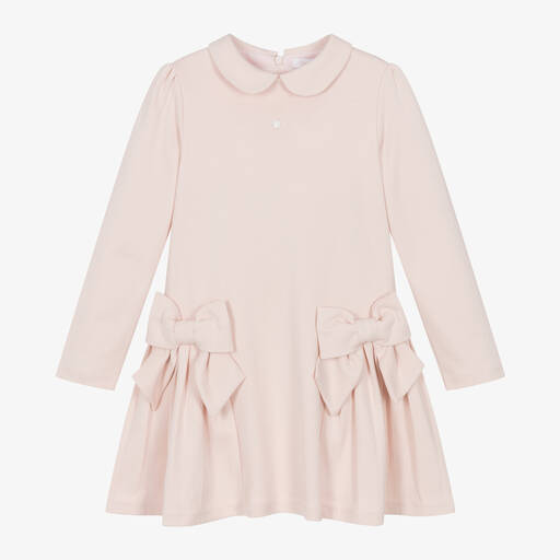 Patachou-Girls Pink Cotton Jersey Bow Dress | Childrensalon