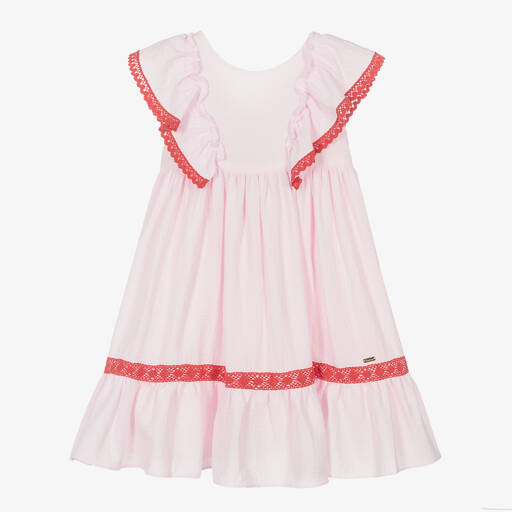 Patachou-Girls Pink Cotton Lace Trim Dress | Childrensalon