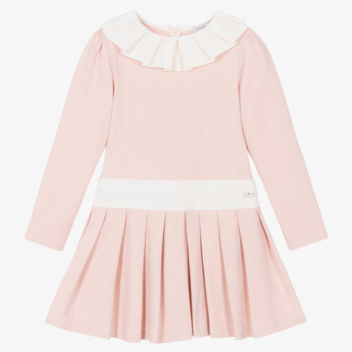 Patachou-Girls Pink Cotton Pleated Dress | Childrensalon