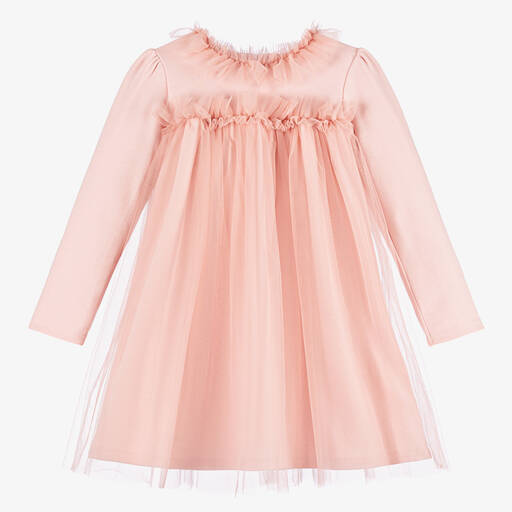 Patachou-Girls Pink Cotton & Tulle Dress | Childrensalon