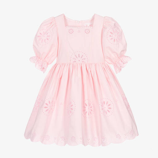Patachou-Girls Pink Embroidered Cotton Dress | Childrensalon