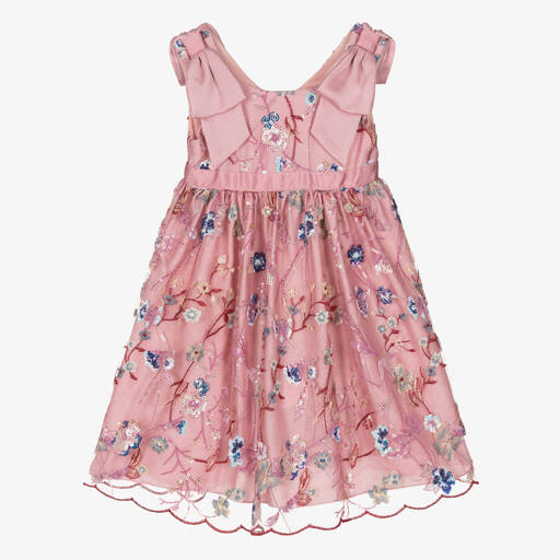 Patachou-Girls Pink Embroidered Floral Dress | Childrensalon