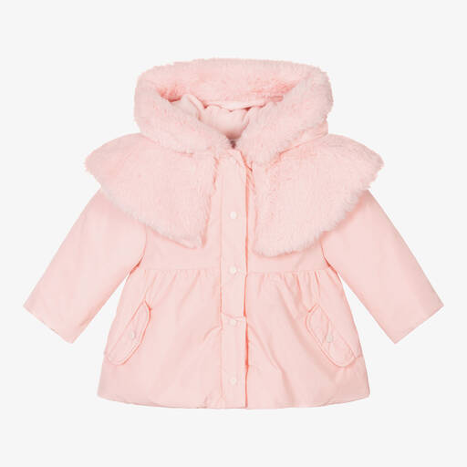 Patachou-Розовое пальто с широким воротником из искусственного меха | Childrensalon