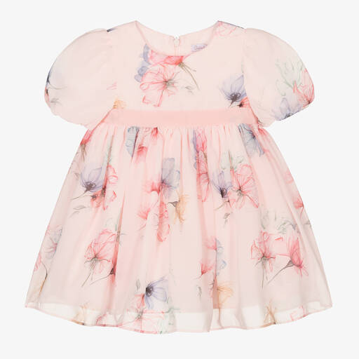 Patachou-Girls Pink Floral Chiffon Dress | Childrensalon