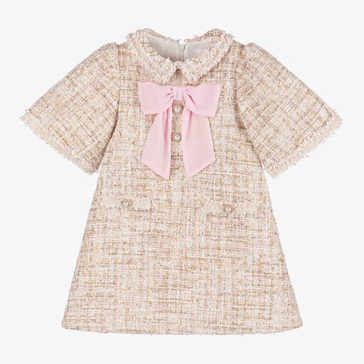 Patachou-Girls Pink & Ivory Tweed Dress | Childrensalon