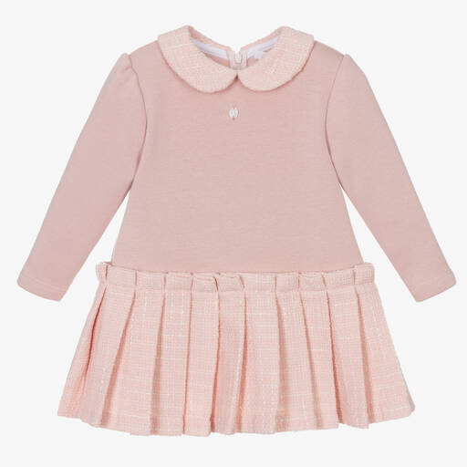 Patachou-Girls Pink Jersey & Tweed Dress | Childrensalon