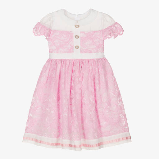 Patachou-Сиренево-розовое платье из шифона с кружевом для девочек | Childrensalon