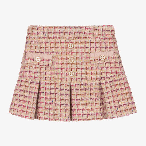 Patachou-Girls Pink Pleated Tweed Skirt | Childrensalon