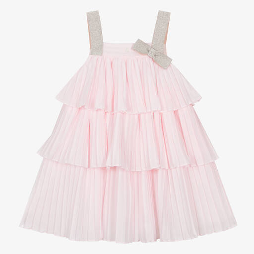 Patachou-Girls Pink Pleated Voile Dress | Childrensalon