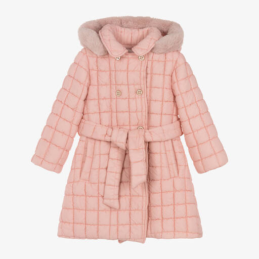 Patachou-Girls Pink Quilted Coat | Childrensalon