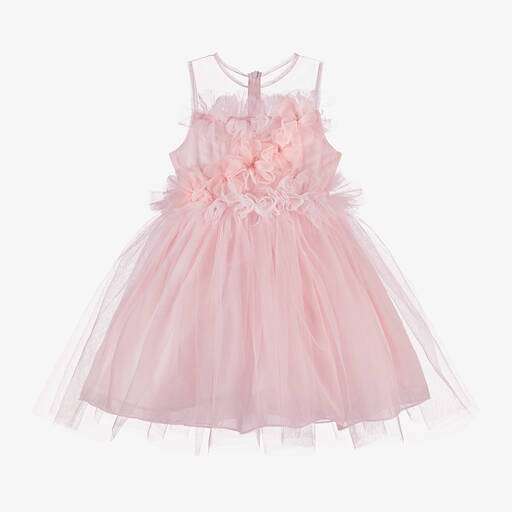 Patachou-Girls Pink Ruffled Tulle Flower Dress | Childrensalon