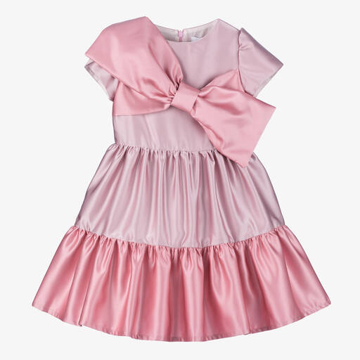 Patachou-Girls Pink Satin Bow Dress | Childrensalon
