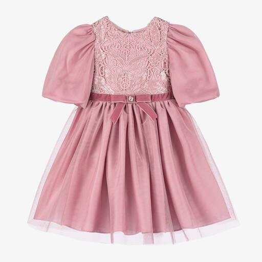 Patachou-Girls Pink Satin & Tulle Dress | Childrensalon