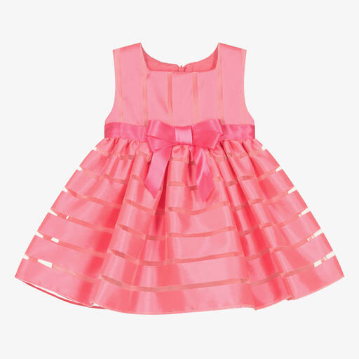 Patachou-Girls Pink Striped Satin & Organza Dress | Childrensalon