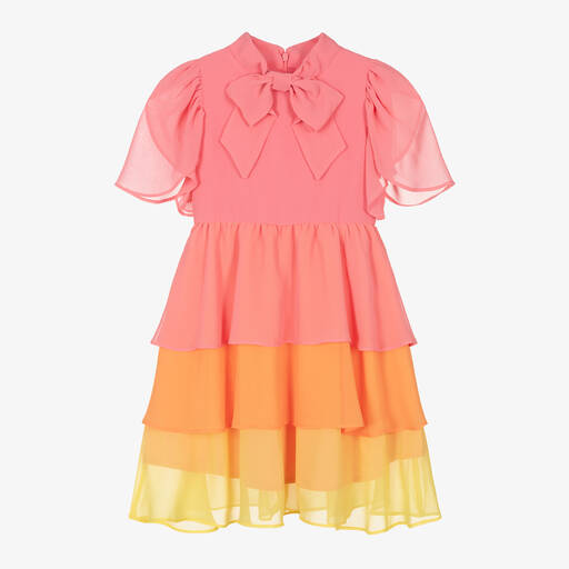 Patachou-فستان شيفون بطبقات لون زهري وبرتقالي | Childrensalon