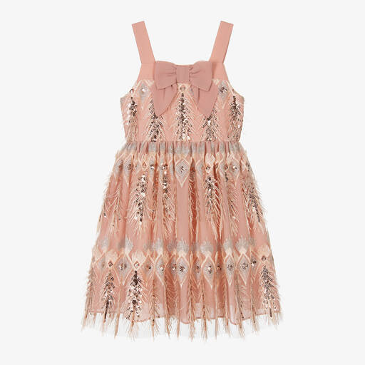 Patachou-Розовое платье из тюля с пайетками для девочек | Childrensalon