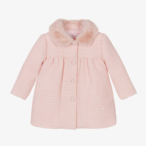 Patachou-Girls Pink Tweed Coat | Childrensalon