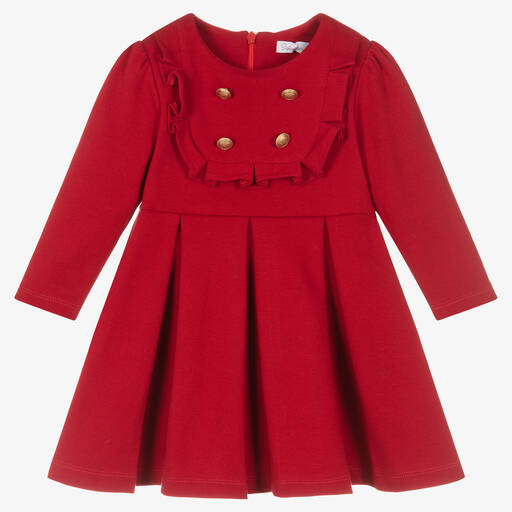 Patachou-Girls Red Cotton Pleated Dress | Childrensalon