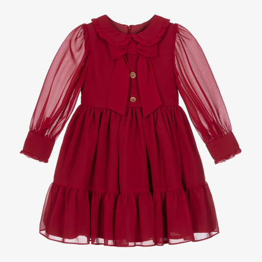 Patachou-Girls Red Crêpe Chiffon Dress | Childrensalon