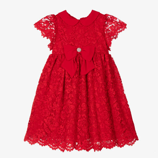 Patachou-Robe rouge dentelle à fleurs fille | Childrensalon