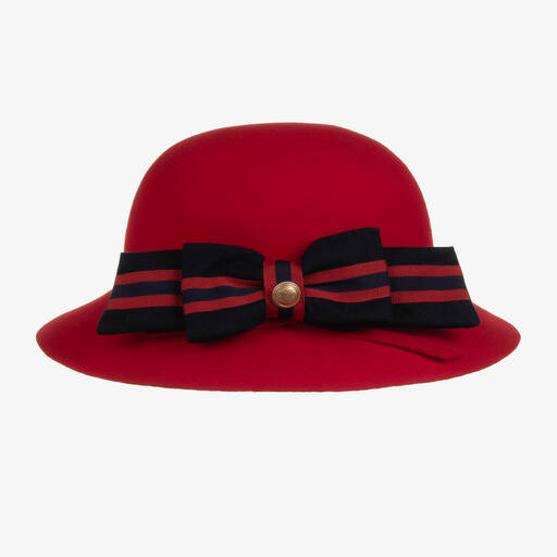 Patachou-Красная шерстяная шляпа с синим бантом | Childrensalon