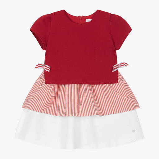 Patachou-Girls Red & White Cotton Dress | Childrensalon