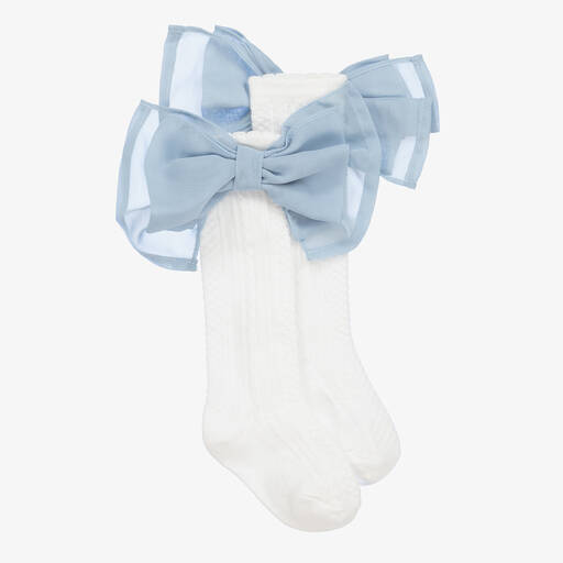 Patachou-Girls White & Blue Bow Socks | Childrensalon