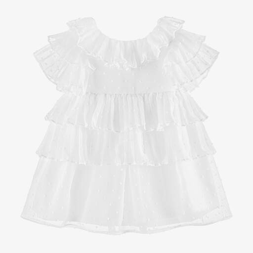 Patachou-Girls White Chiffon Plumeti Dress  | Childrensalon