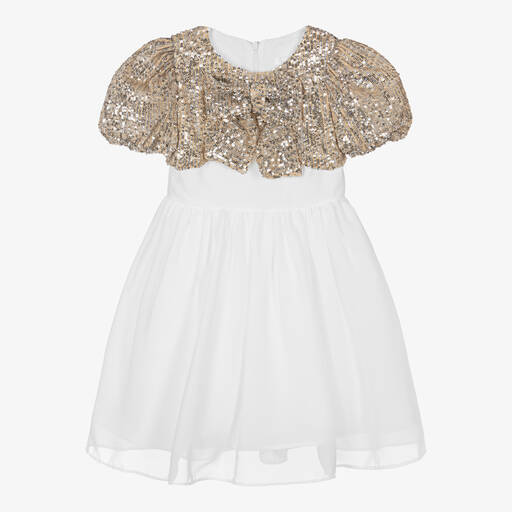 Patachou-Girls White Chiffon & Silver Sequin Dress | Childrensalon