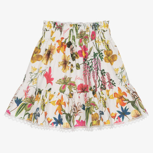 Patachou-Girls White & Colourful Floral Print Skirt | Childrensalon