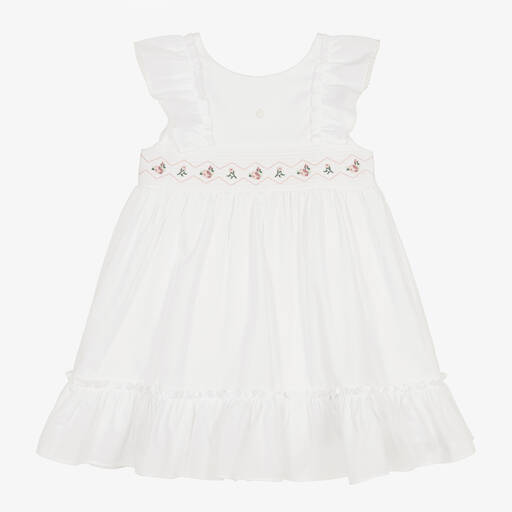 Patachou-Girls White Cotton Embroidered Dress | Childrensalon