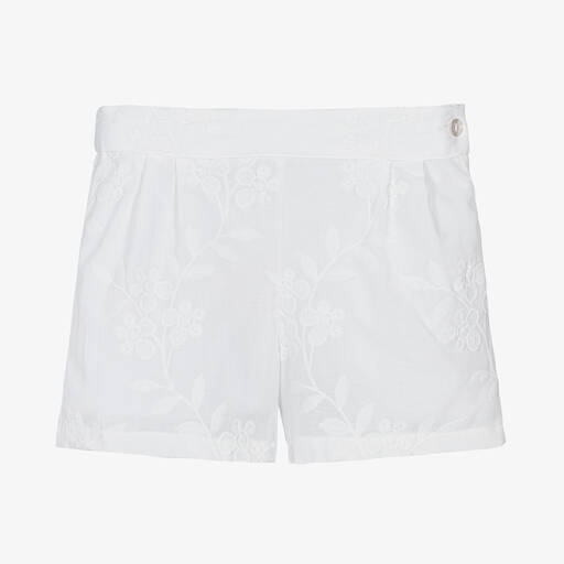 Patachou-Girls White Cotton Embroidered Shorts | Childrensalon