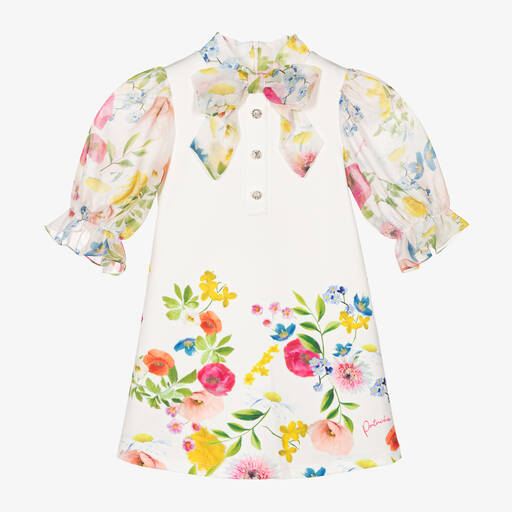 Patachou-Girls White Floral Print Dress | Childrensalon