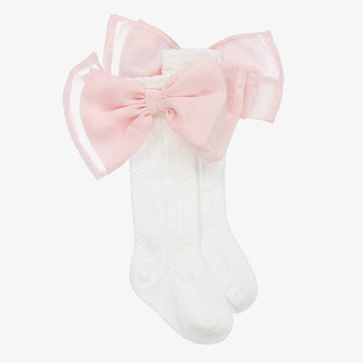 Patachou-Girls White & Pink Bow Socks | Childrensalon