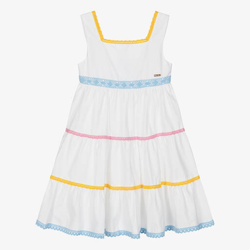 Patachou-Girls White Tiered Cotton Dress | Childrensalon