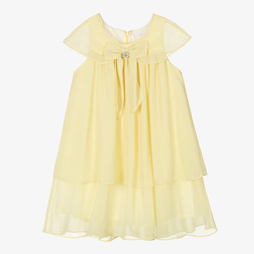 Patachou-Girls Yellow Bow Chiffon Dress | Childrensalon