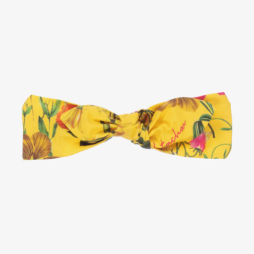 Patachou-Girls Yellow Cotton Botanical Bow Headband | Childrensalon