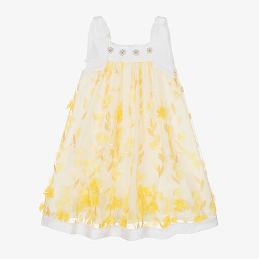 Patachou-Girls Yellow Embroidered Floral Dress | Childrensalon