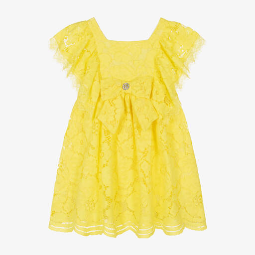 Patachou-Robe jaune en mousseline et dentelle | Childrensalon