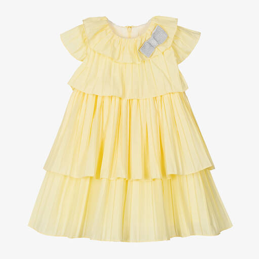 Patachou-Girls Yellow Pleated Cotton Dress | Childrensalon