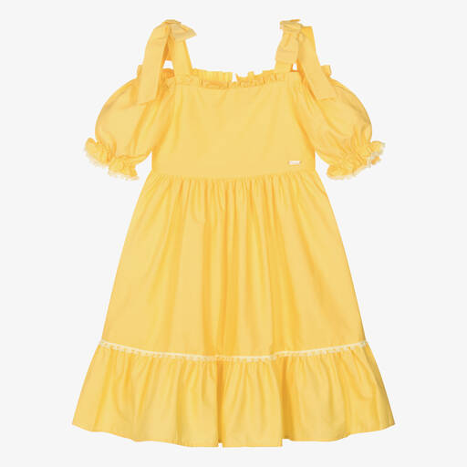 Patachou-Girls Yellow Tiered Cotton Dress | Childrensalon