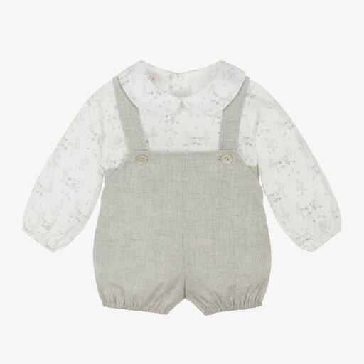 Paz Rodríguez-Baby Boys Grey Cotton Dungaree Set | Childrensalon