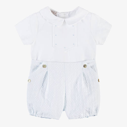 Paz Rodríguez-Baby Boys White Cotton & Linen Shorts Set | Childrensalon