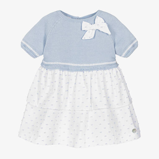 Paz Rodríguez-Baby Girls Blue & White Cotton Dress | Childrensalon