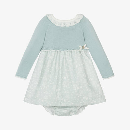 Paz Rodríguez-Baby Girls Green Wool & Cotton Dress | Childrensalon