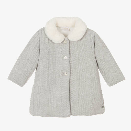 Paz Rodríguez-Baby Girls Grey Knitted Coat | Childrensalon