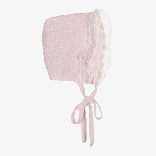 Paz Rodríguez-Baby Girls Pink Organic Cotton Knit Bonnet | Childrensalon
