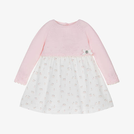 Paz Rodríguez-Baby Girls Pink Penguin Wool & Cotton Dress | Childrensalon